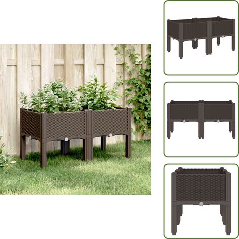 The Living Store Jardinière avec pieds marron 80x40x42 cm PP - Jardinier - Pot De Fleurs - Plante Grimpante - Décoration Extérieur - Rotin (1/5)