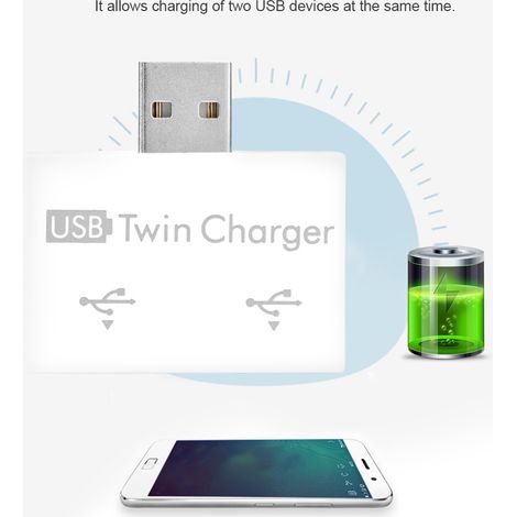 USB 2.0 Stecker auf 2-Port-Hub – Doppelladegerät Weiß – Splitteradapter