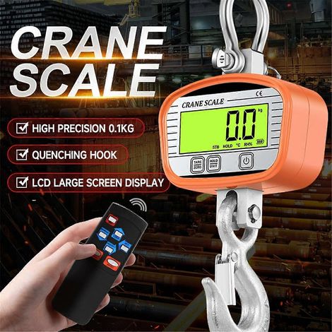 Balance numérique pour grue 1000 kg, précision 0,1 kg, écran LCD, crochet robuste, orange (1/5)