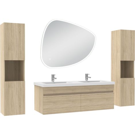 Ocean meubles double vasque 120cm colonne + vasque + miroir 3 couleurs lumineux Chêne Wotan (1/5)