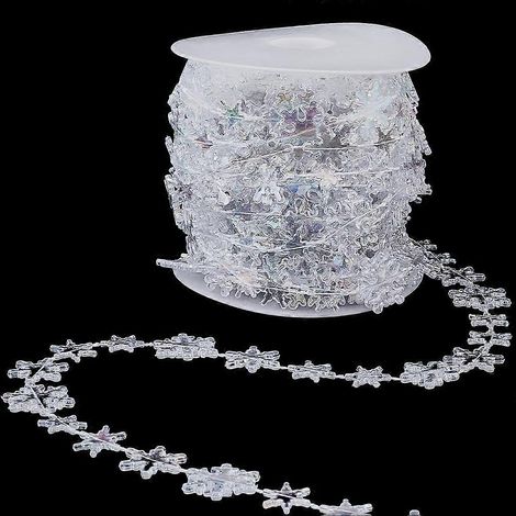 32,8 pieds/10 m, guirlande de perles de Noël en cristal, perles blanches en plastique soudées en forme de flocon de neige, avec bobine ( ) (1/5)
