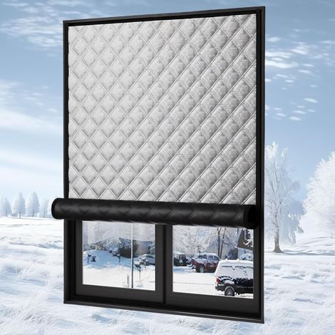 Film Isolant pour Fenêtre 120 x 90 cm Gris Coupe Vent et Insonorisant, Isolant Thermique Rideaux Hivernage Pas Besoin de Percer des Trous