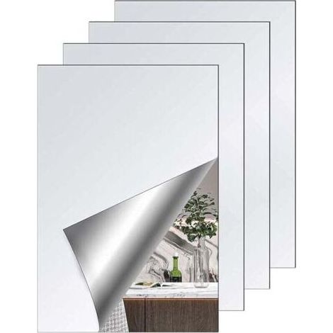 Miroir Adhesif Mural,4Pcs Miroir Mural Autocollant, sans Cadre,20 x 30cm Feuille Miroir Acrylique,Miroir Adhesif Porte pour à Collersalle de Bainsalonchambre (1/4)