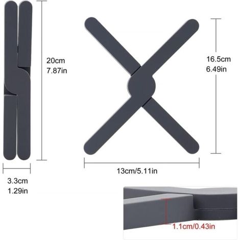 4 Pliable Dessous de Plat Silicone 20cm Long Protection Contre la Chaleur, RéSistant à La Chaleur Pot Plats Assiettes 1,3cm D'épaisseur Anti-dérapant Anti-Chaleur pour Casseroles Chaudes Noir (1/4)