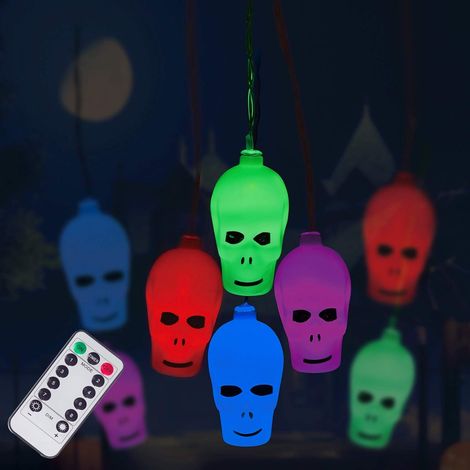 Guirlande lumineuse tête de mort, 20 LED multicolores, étanche
