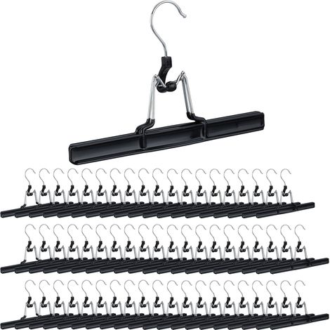 Pack de 60 Perchas Pantalones y Faldas, Metal y PVC, 15.8 x 26 x 3 cm, Negro