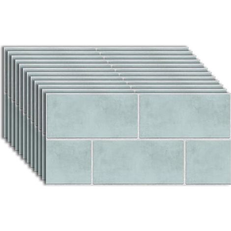 Lot de 20 autocollants pour carrelage, 30 x 15 cm, imperméables, pour cuisine et salle de bain, autocollants muraux style vintage, bleu (1/5)
