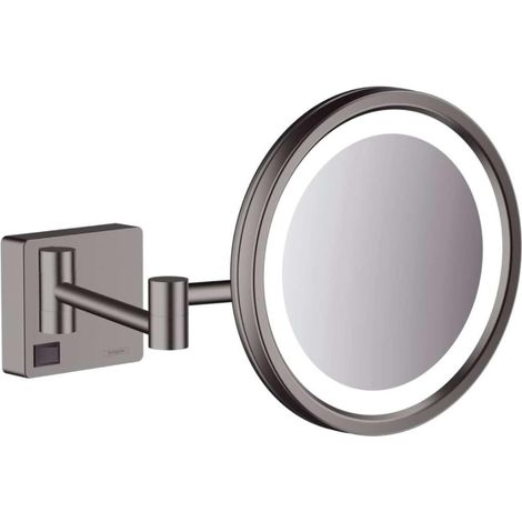 Miroir cosmétique avec éclairage LED, Miroir de maquillage lumineux, Miroir grossissant x3, Noir chromé brossé (1/2)