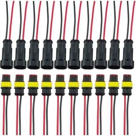 Fiche Etanche, Électrique Prise Mâle et Fem, AWG Connecteur Etanche Electrique (2 Broches avec Fil × 10 Kits) (1/5)