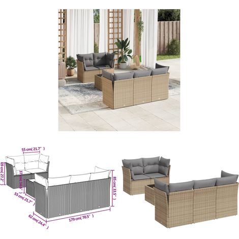 6-tlg. Garten-Sofagarnitur mit Kissen Beige Poly Rattan - Gartenmöbel - Esstisch - Lounge Set - Outdoor Möbel - Rattan Sofa - Home & Living (1/3)