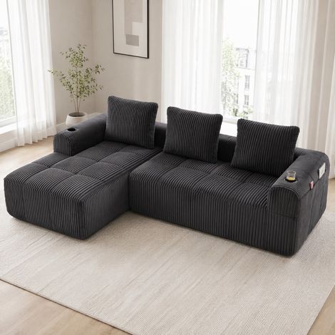 Canape modulaire compact en velours cotele gris OKMYHOME (1/5)