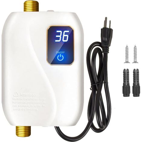 Mini Chauffe-Eau éLectrique, Chauffe-eau instantané, 3500W 220V Chauffe-eau électrique sans réservoir, Avec Affichage NuméRique LCD et Boutons Tactiles, IPX4, pour RV cuisine salle de bain (1/5)