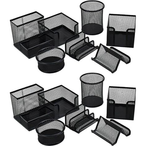 12er-Set Schreibtisch-Organizer aus Metall, Stiftehalter, Büro-Stiftehalter, multifunktionale Aufbewahrung, schwarzes Metallgitter (1/5)