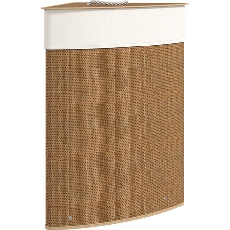 Panier à linge d'angle en bambou tressé, 55 litres, sac en tissu, structure métallique, marron