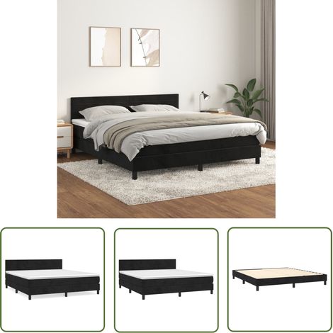 The Living Store Sommier à lattes de lit avec matelas Noir 180x200 cm Velours - Lit Tapissier - Lit Velours - Lit Double - Literie - Chambre À Coucher (1/5)