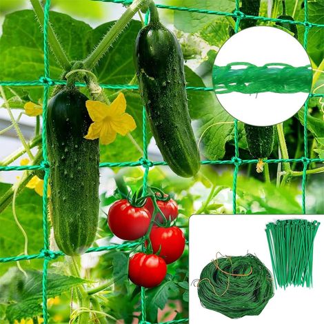 Garden trellis netting, cucumber netting, 2.5 m x 2 m, with 50 ties for plants, for cucumbers, tomatoes, gardens, greenhouses climbing plants (1 x network 50 x cable connections) (1/5)