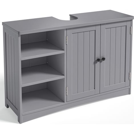Bealife – Meuble sous vasque simple 90 x 30 x 60 cm – 2 portes – 3 étagères ouvertes réglables – MDF imperméable – Design scandinave moderne (1/5)