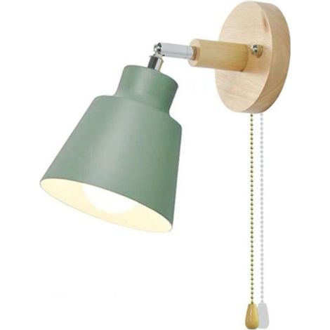 Applique murale macaron minimaliste moderne, interrupteur bois courroie verte, culot 10 cm, douille E27, sans ampoule (1/5)