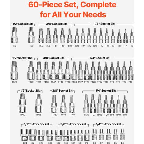 Jeu de Douilles Torx et Torx Externes 60PCs - T6-T70 - TT6-TT70 (1/5)