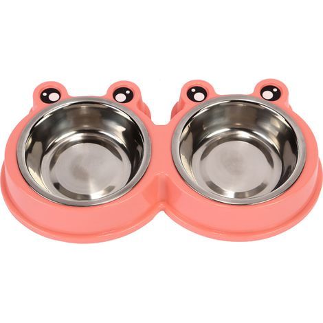 Gamelle Chien et Chat Bol en Acier Inoxydable Antidérapante Bol pour Animaux de Compagnie Bol de Nourriture (27x14.5x4CM)-Ensoleillé