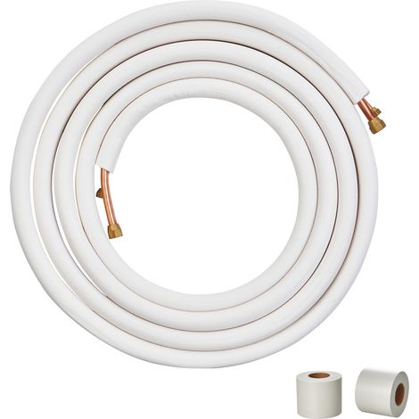 VEVOR Mini lignes divisees 7,6 m tubes cuivre 6,35 mm 12,7 mm diametre exterieur isolation triple couche pour mini climatiseur divise, equipement refrigerant, pompe chauffage, CVC bandes deemballage