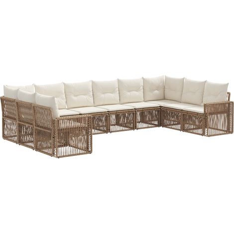 Gartensofa-set 10 pcs Beige und Cremeweiß Poly-Rattan vidaXL