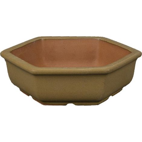 Vaso per bonsai esagonale in gres smaltato nocciola-senape 12x12x3,5 cm - A13