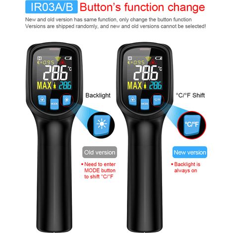 MESTEK Thermomètre infrarouge numérique portable sans contact LCD LCD, pyromètre industriel avec émissivité réglable -50600℃ (1/2)