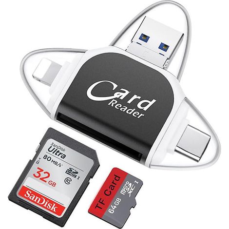 Lecteur de cartes 4-en-1 Multifonction, Adaptateur SD/TF pour Micro USB, Convertisseur Universel pour Cartes Mémoire SD et Micro SD (1/5)