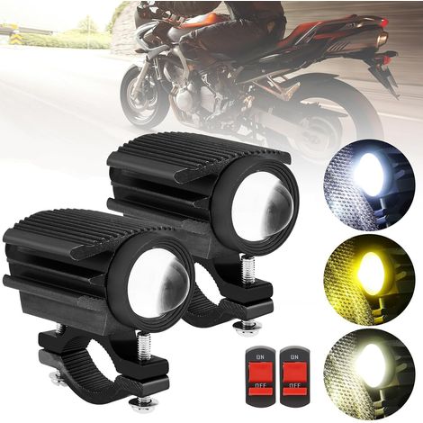 2PCS LED Motorcycle Headlight, 32W 4 Modes Hi/Lo 6500K Yellow/White Beam Waterproof Auxiliary Spotlight for Tractor Truck ATV UTV SUV Boat 9V-85V, Black (1/5)