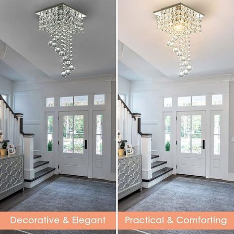 Modern Crystal Chandelier - Square Ceiling Light 20×20×35cm, Stainless Steel Pendant Lamp for Living Room, Bedroom, Dining Room, Hallway, E27 Max 60W (1/3)
