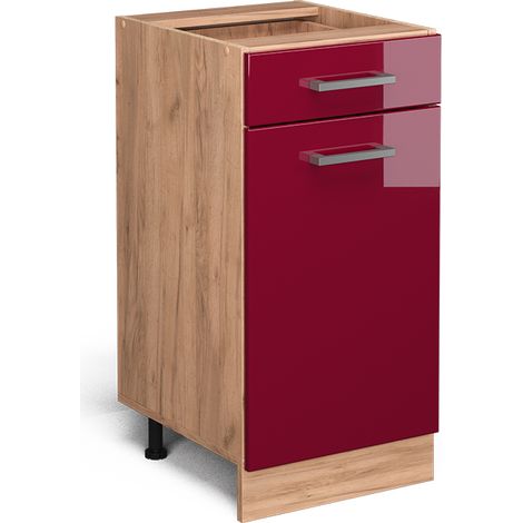 Mobiletto base per cucina R-Line, Rosso bordeaux lucido, 40 cm senza piano di lavoro, Vicco (1/5)