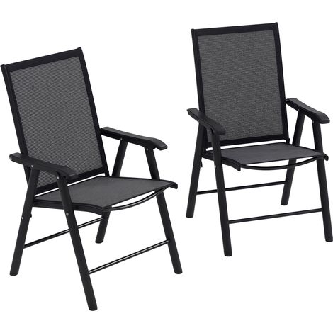Irovami Lote de 2 sillas de jardín plegables – Gris oscuro – Estructura de metal con revestimiento de polvo, asiento de textileno transpirable, respaldo alto, apoyabrazos – Para camping, picnic, terra