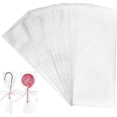 200pcs Longs sacs en Papier de verre 10x25cm Sacs en plastique transparents Bonbons Sachets pour la nourrure, emballage cadeau, mariage, fête (1/5)