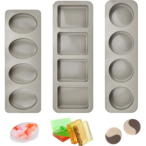 stampi in silicone a 4 cavità per sapone, quadrati e rotondi, antiaderenti, ideali per lavori fai da te, saponi, cioccolato, budini, dessert e cubetti di ghiaccio. (1/5)