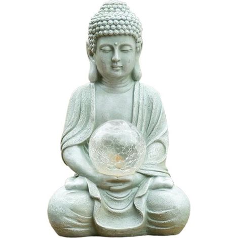 Statue lumineuse de Bouddha à énergie solaire, décoration artisanale en résine, sculpture zen pour jardin extérieur et cour