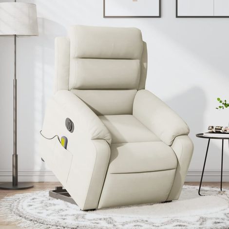 Massagesessel mit Aufstehhilfe Elektrisch Creme Samt vidaXL (1/5)