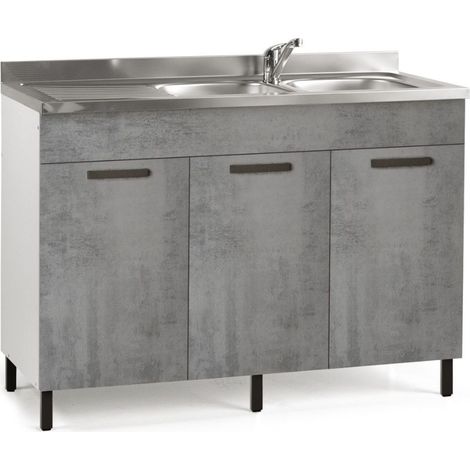 Sottolavello 3 ante 120 cm con lavello colore cemento