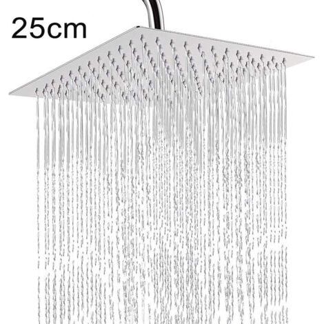 Pommeau de Douche Douchette Carré 25x25cm Ultra-Mince Haute Pression Tête de Douche Réglable Pluie (1/5)