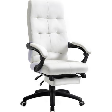 Silla de Oficina Silla Giratoria con Altura Ajustable Función de Inclinación Reposabrazos y Reposapiés Piel Sintética 65x65x118-125 cm Blanco (1/6)