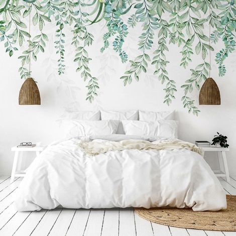 99Déco – Papier peint panoramique Leaves in Rain – Multicolore intissé 150g/m² – Grand format 336x270cm – Pose facile par encollage (1/5)
