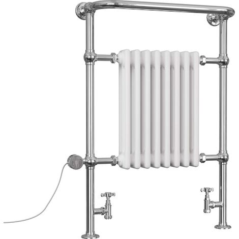 Arundel - White Traditional Dual Fuel Towel Rail H963mm x W673mm Thermostatic - Floor Standing (1/3)