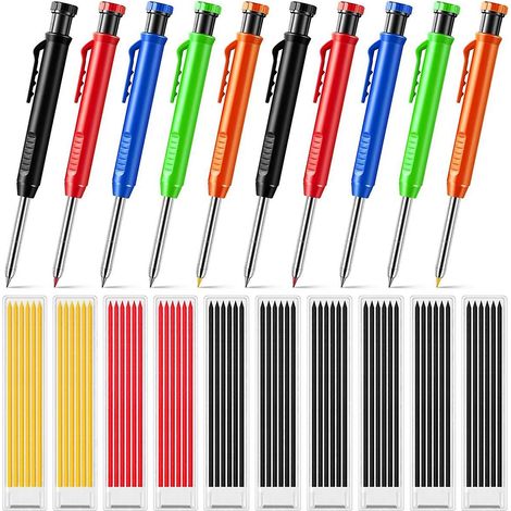 10 crayons de charpentier solides avec 60 recharges, porte-mines à mine longue et trou profond, marqueurs. (1/5)