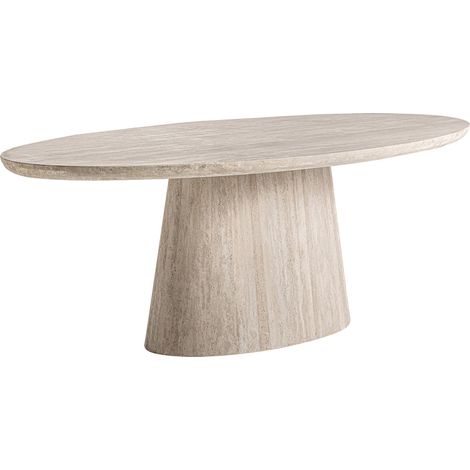 Table à manger art déco en travertin brun clair sculptural - Brun clair travertin naturel (1/5)