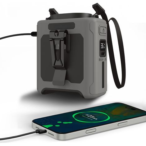 Ventilateur de taille portable avec batterie de 6000 mAh, 5 vitesses, rechargeable et mains libres, idéal pour les activités de plein air et les voyages. (1/5)