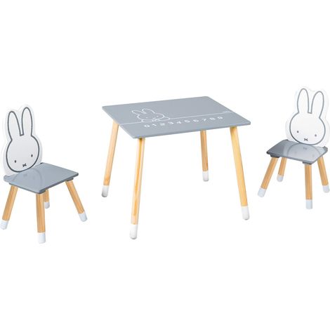 roba Set Tavolo + 2 Sedie per Bambini miffy - dai 18 Mesi ai 10 Anni - Panca a 3 Altezze - Mobili da Salotto per Cameretta - Legno Grigio (1/5)