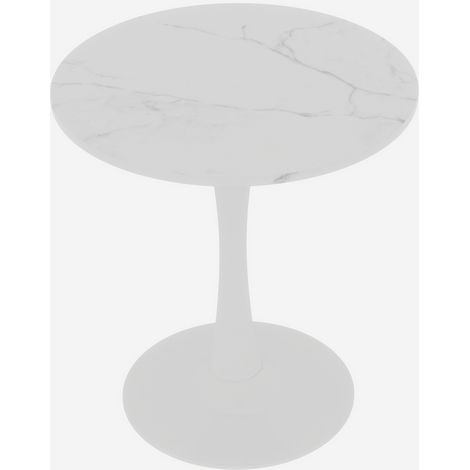 Mesa auxiliar redonda blanca de mármol artificial, estilo moderno, 70 x 72 cm, MODENUIT (1/5)