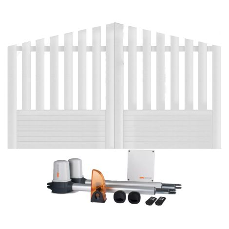 Portail battant électrique PVC blanc avec moteur Sentinel H 145 x L 350 ALENÇON CONVEXE