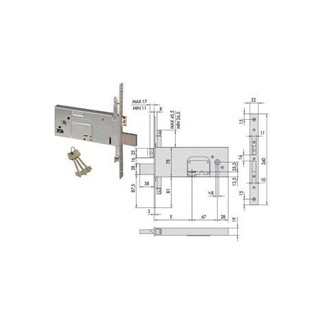 Serrure à mortaise triple pour bandes à double embout 78 mm H 57357 - 90 mm (57357900)