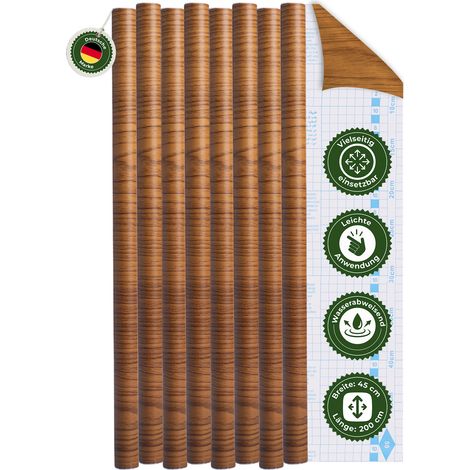 Klebefolie Klebefolie Möbel – Möbelfolie selbstklebend Holzoptik Nussbaum 2er Set, 2 x 45 x 200 cm, zuschneidbar, rückstandsfrei entfernbar – Veluxis